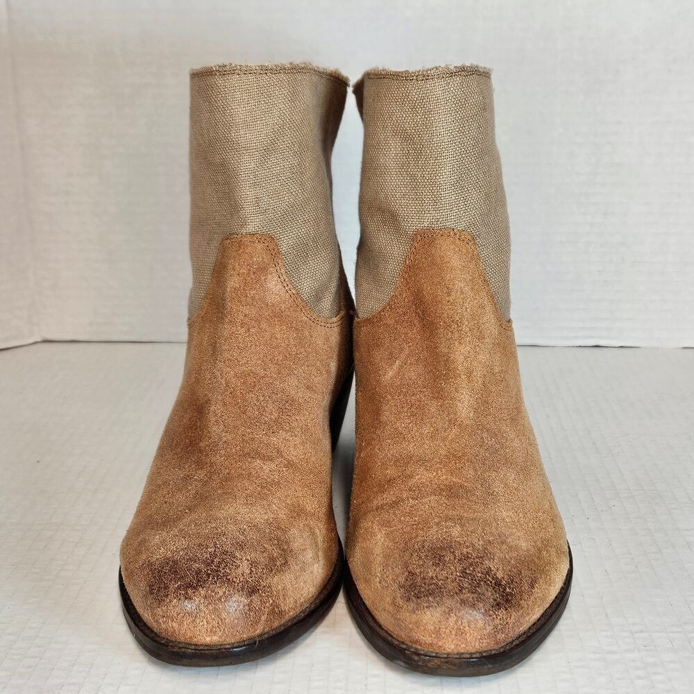 Women's Nicole Drawl Beige Canvas/Tan Leather Slip On Boots Size 9M - Picture 7 of 10